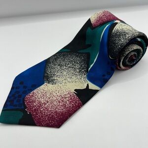 Bugle Boy Abstract Necktie 90’s Geometric Blue Green Black Magenta